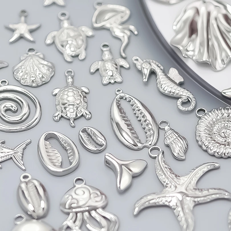 

Breloque Acier Inoxydable Fashion Sea Wave/Shell Conch Stainless Steel Charms For Jewelry Making Supplies DIY Beach Accessories