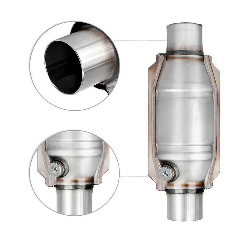 4X Inlet/Outlet Universal Catalytic Converter, With O2 Port & Heat Shield 53004 Car Stainless Steel Catalytic Converter