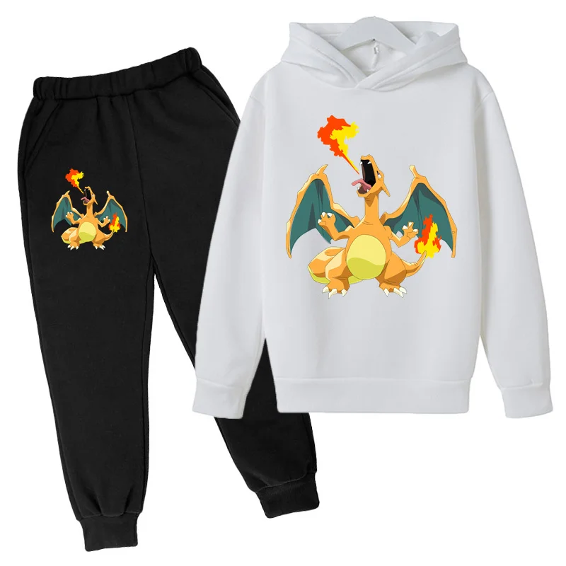 Autumn And Winter Pok É Mon Charizard Printed Children\'s Set 3-12 Year Old Boys And Girls Hoodie+Pants Casual Sports 2-Piece Set