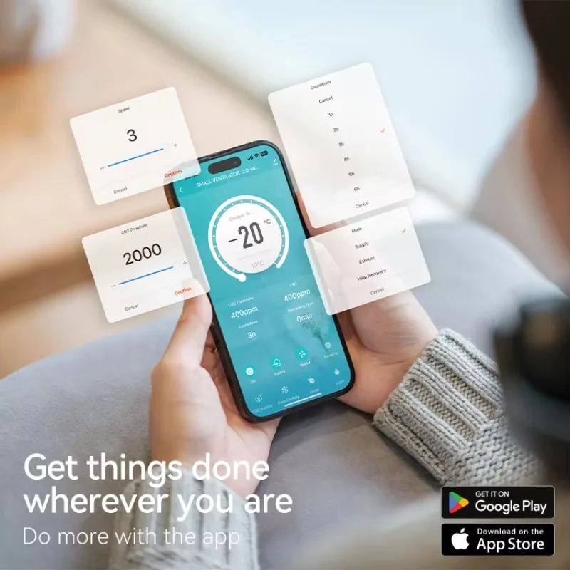 Ventilador EC Reversible con Control inalámbrico Erv 30M montado en la pared, sistema de recubrimiento de calor sin conductos de aire fresco con ahorro de energía para uso doméstico pequeño