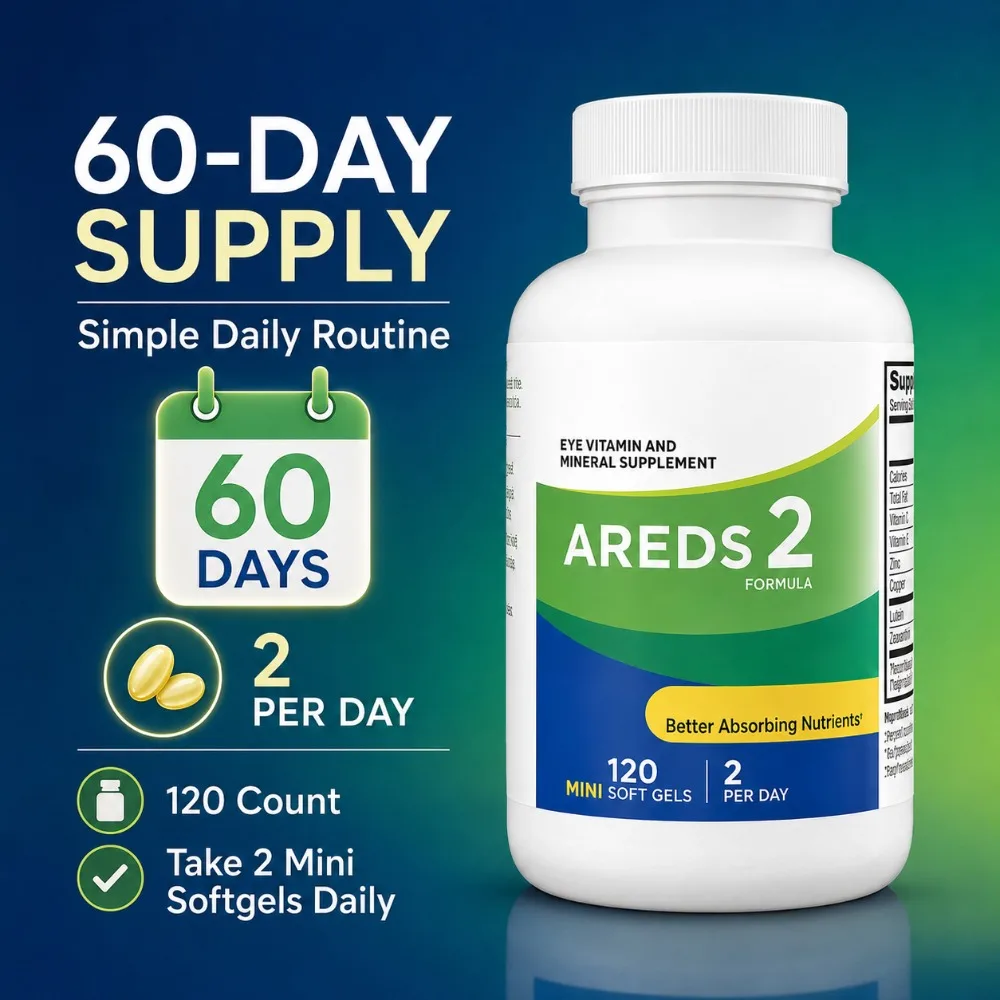 AREDS 2 Formula Eye Vitamin Supplement with Lutein, Zeaxanthin, Vitamin C, E, Zinc & Copper, 120 Mini Softgels for Vision Health