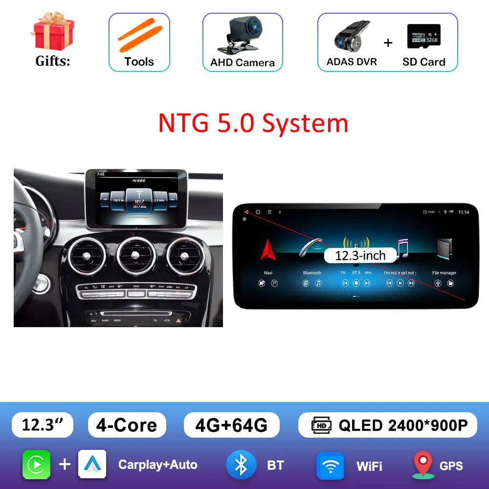 Android 16 Intelligent Systeem voor BENZ C-KLASSE W205 GLC 2015 - 2018 Auto Video Multimedia Speler GPS Navigatie QLED HD Scherm BT