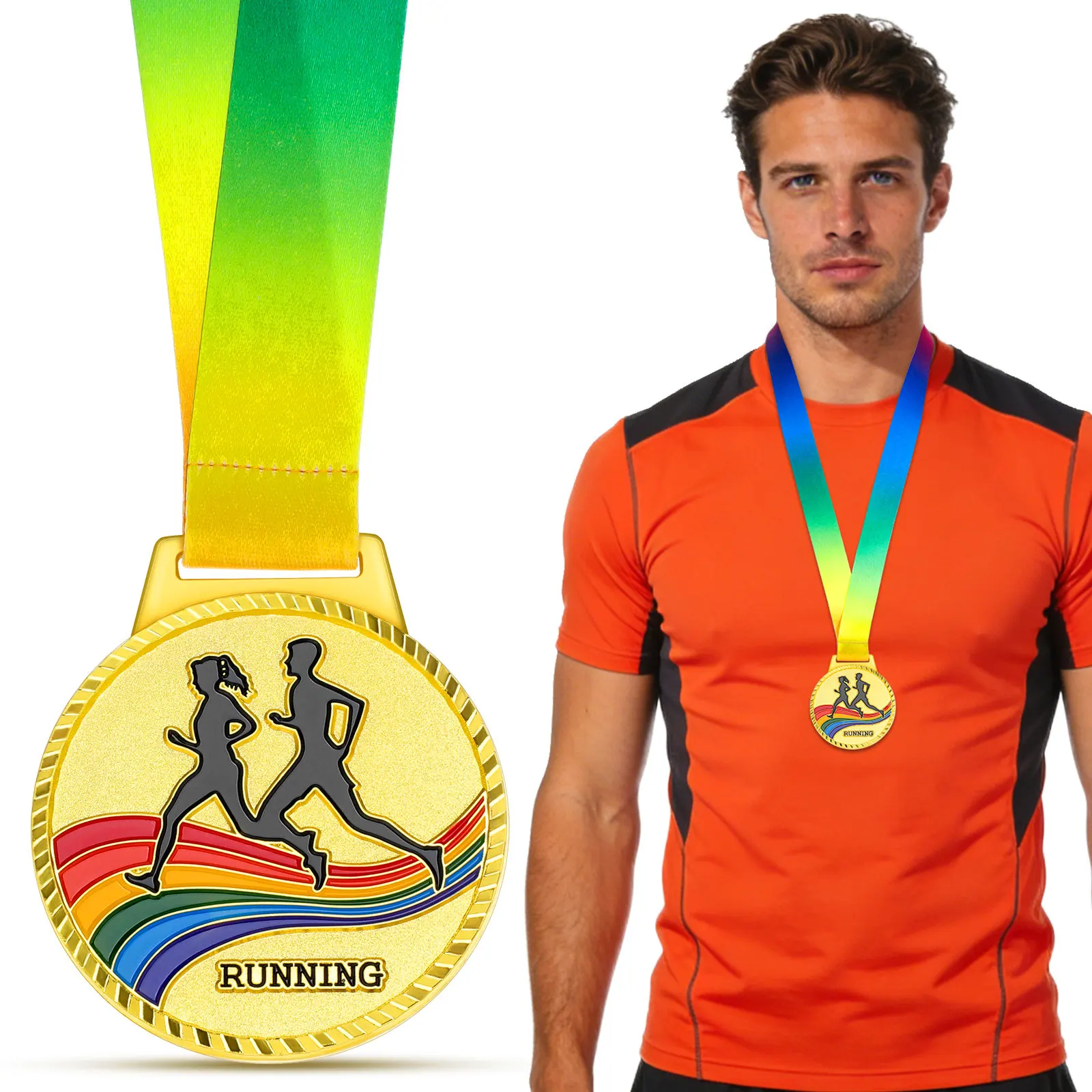 Metal Marathon Running Medal Zinc Alloy Outdoor Sports Competition Award Medal with Neck Ribbon Athletic Achievement Prize