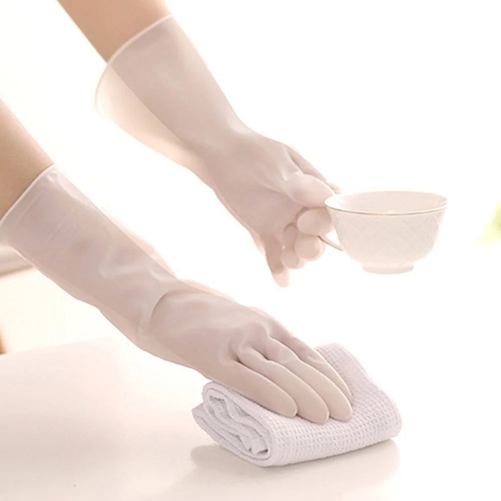

2 Pairs Reusable Durable White Kitchen Cleaning Gloves for Dishwashing Tear Resistant Latex Long Lasting Medium Size