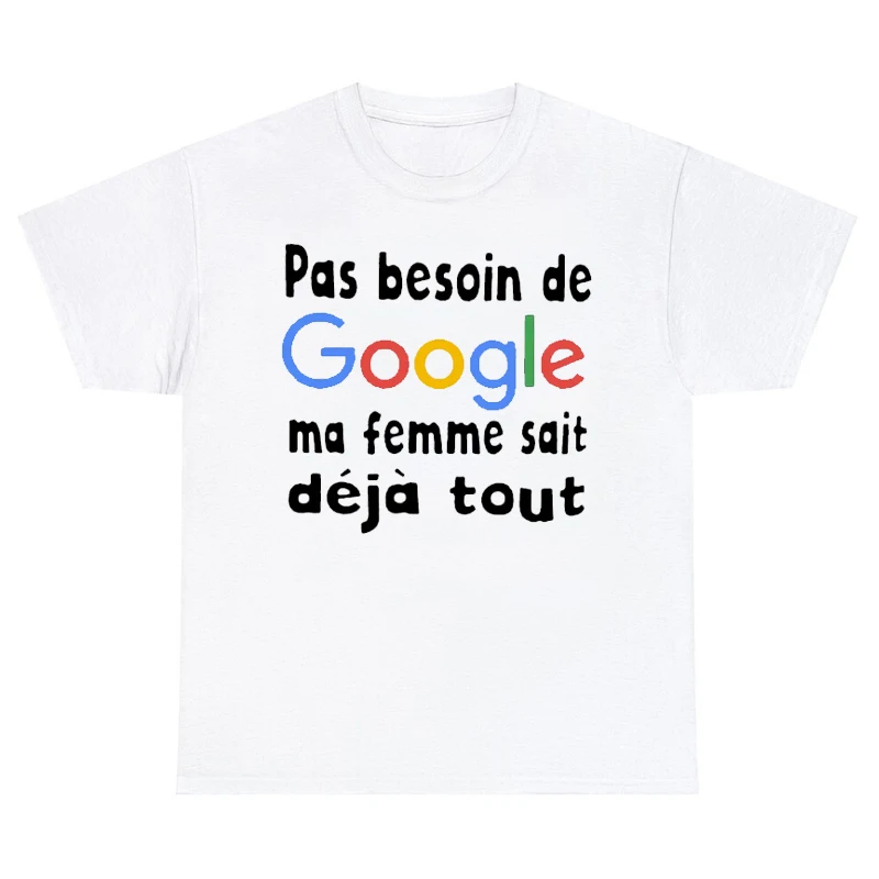 I Don't Need Google My Wife Knows Everything Funny French Text T Shirt for Men Husband Dad Groom Clothes Humor Casual T-Shirt