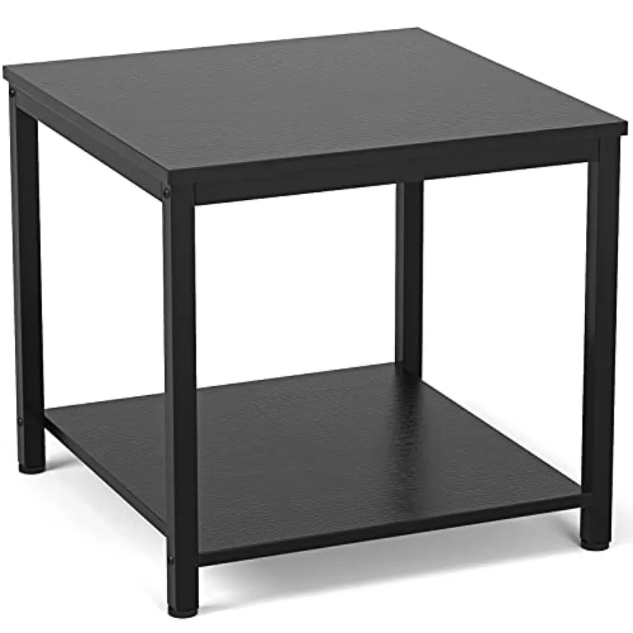 

Side Table 20 Inch Square 2-Tier Coffee Tea End Table Nightstands for Sofa Couch Bed Metal Wood Accent Modern Simple Industrial