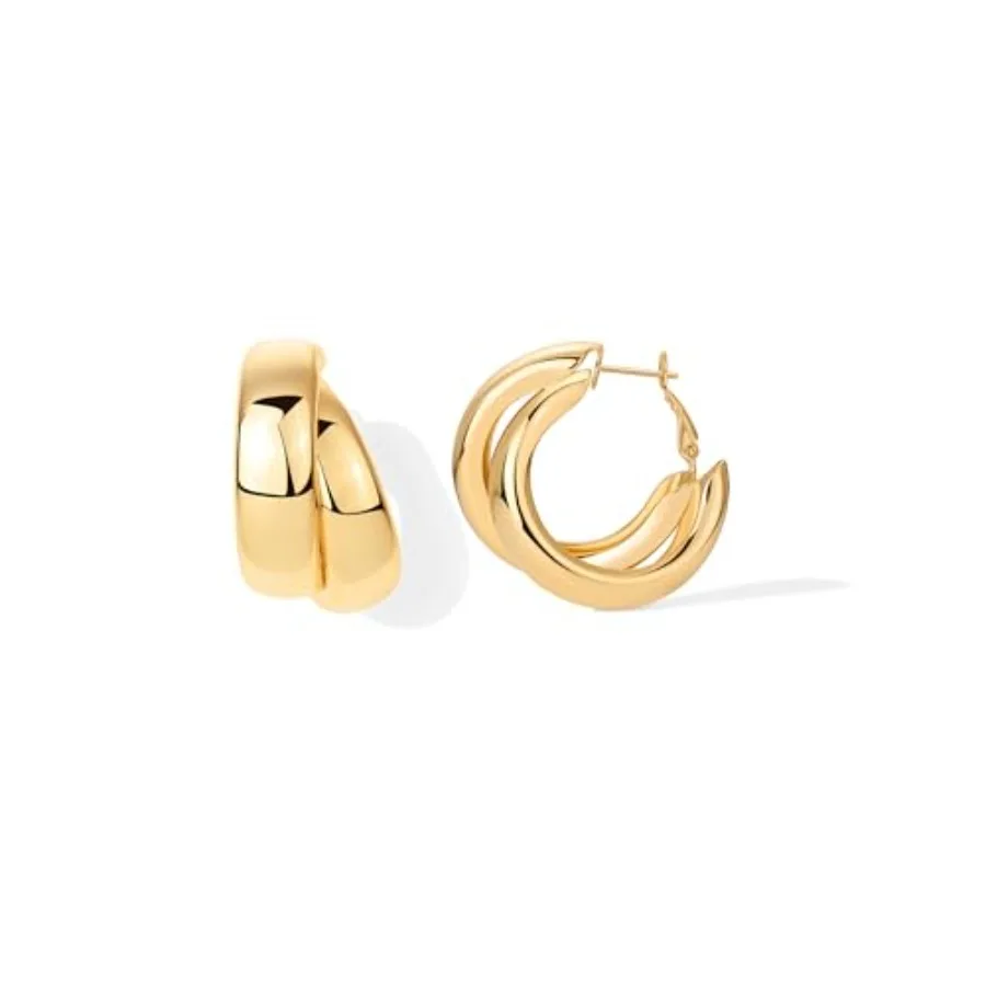 

14K Gold Plated Multi Huggie Hoop Earrings for Women - 925 Sterling Silver Posts Split Hoop Gold Earrings for Women - Trendy Fa