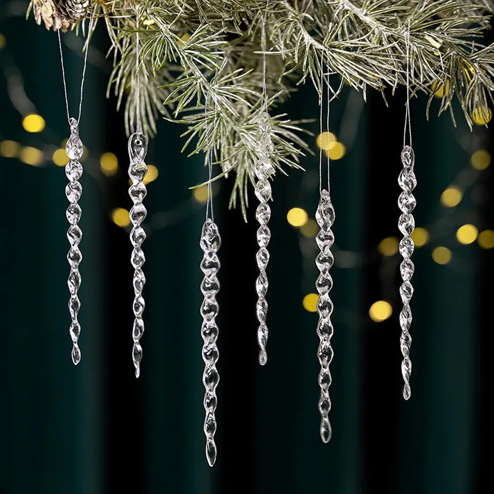 12pcs 10/13/16cm Christmas Simulation Ice Xmas Tree Hanging Clear Fake Icicle Winter Party New Year Navidad For Home Decor