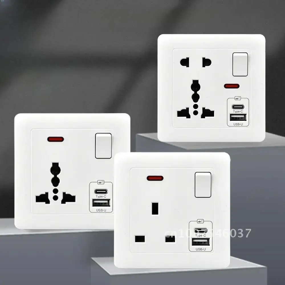 Fast Charging Universal 5-pin Power Outlet UK Standard 13A Wall USB 5V Socket 2.1A 220V Charger Type-c DC Saudi with Outlet