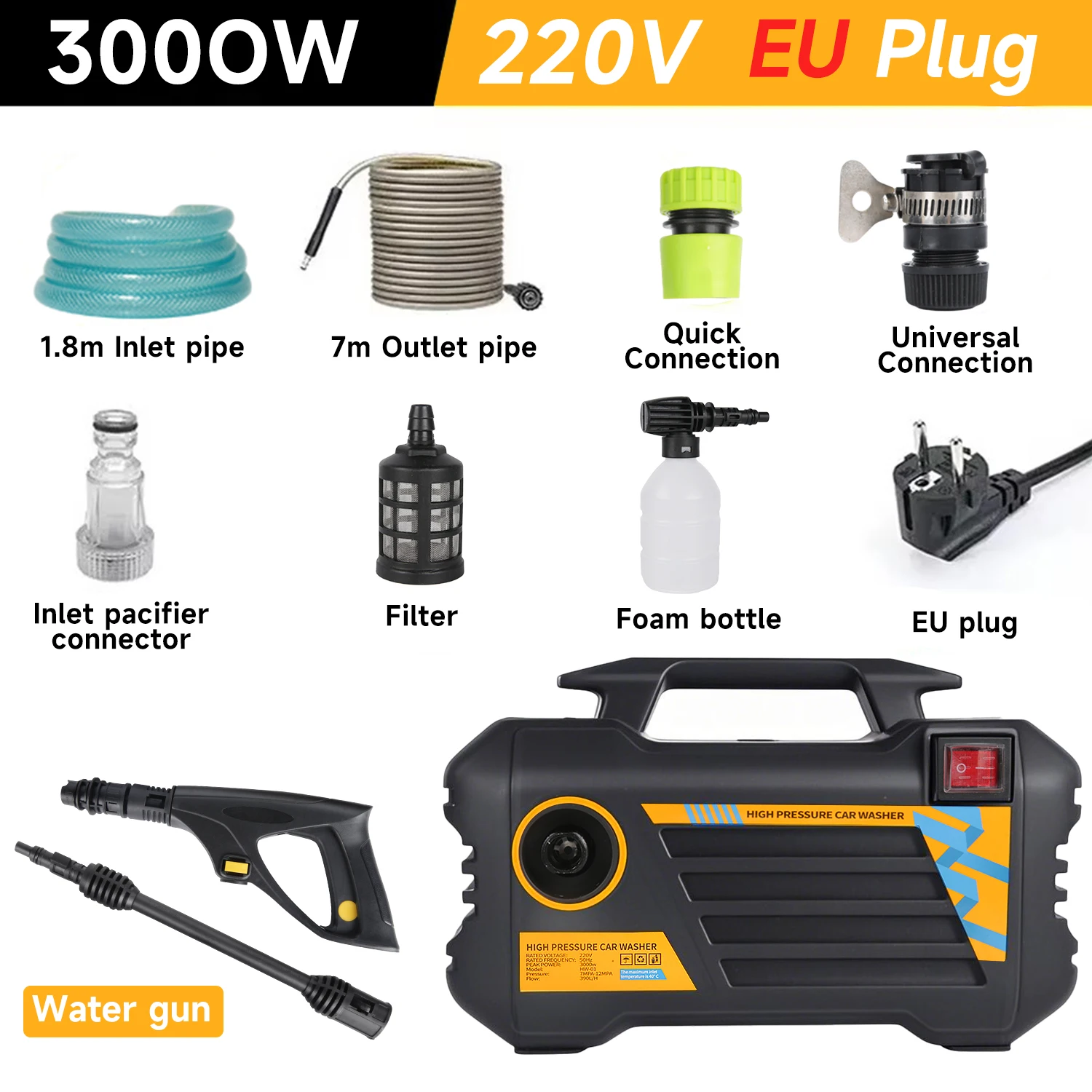 220V Hogedrukreiniger 300BAR Wasstraat Machine Krachtige Wasstraat Pistool Voor Thuis Auto Tuin Wassen Tuin Pomp