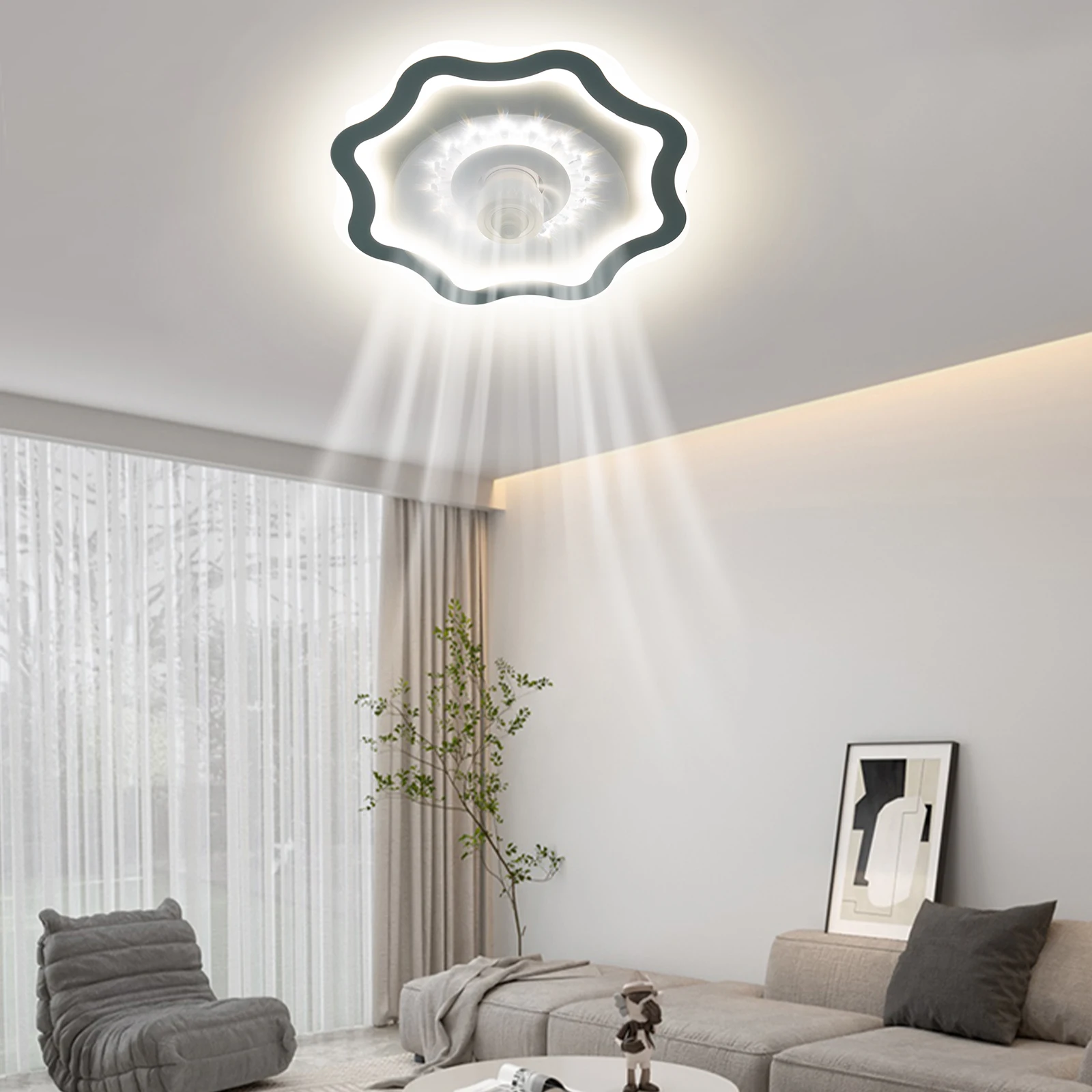 Ventilateur de plafond moderne avec lumière LED, montage encastré, ventilateur à distance, lampe d'intérieur à intensité variable, luminaires pour salon, décoration d'intérieur, 110V