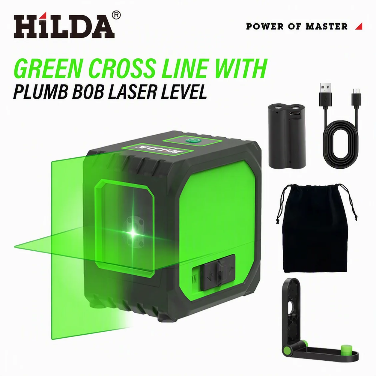 HILDA Mini Green Laser Level 2 Lines Self‑Leveling Horizontal Vertical Cross Laser Leveler Portable Home Decoration Measuring Layout Tool
