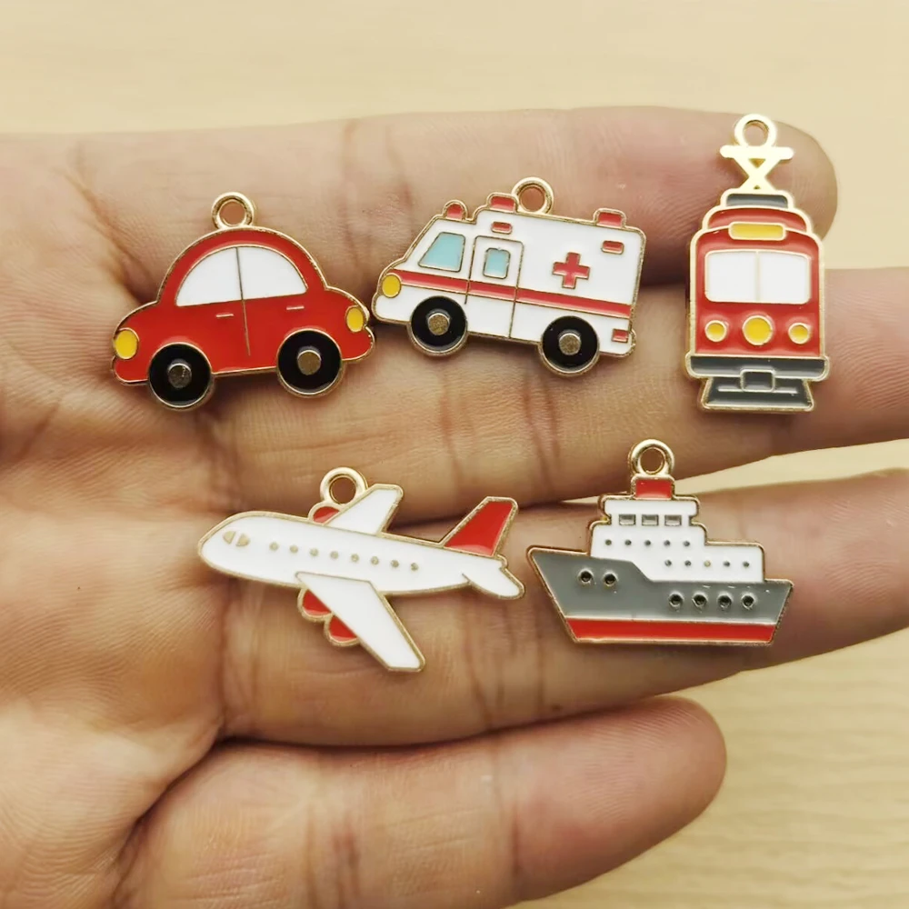 10pcs Car Plane Boat Charm for Jewelry Making Enamel Necklace Bracelet Earring Pendant Diy Accessories Zinc Alloy Gold Plated