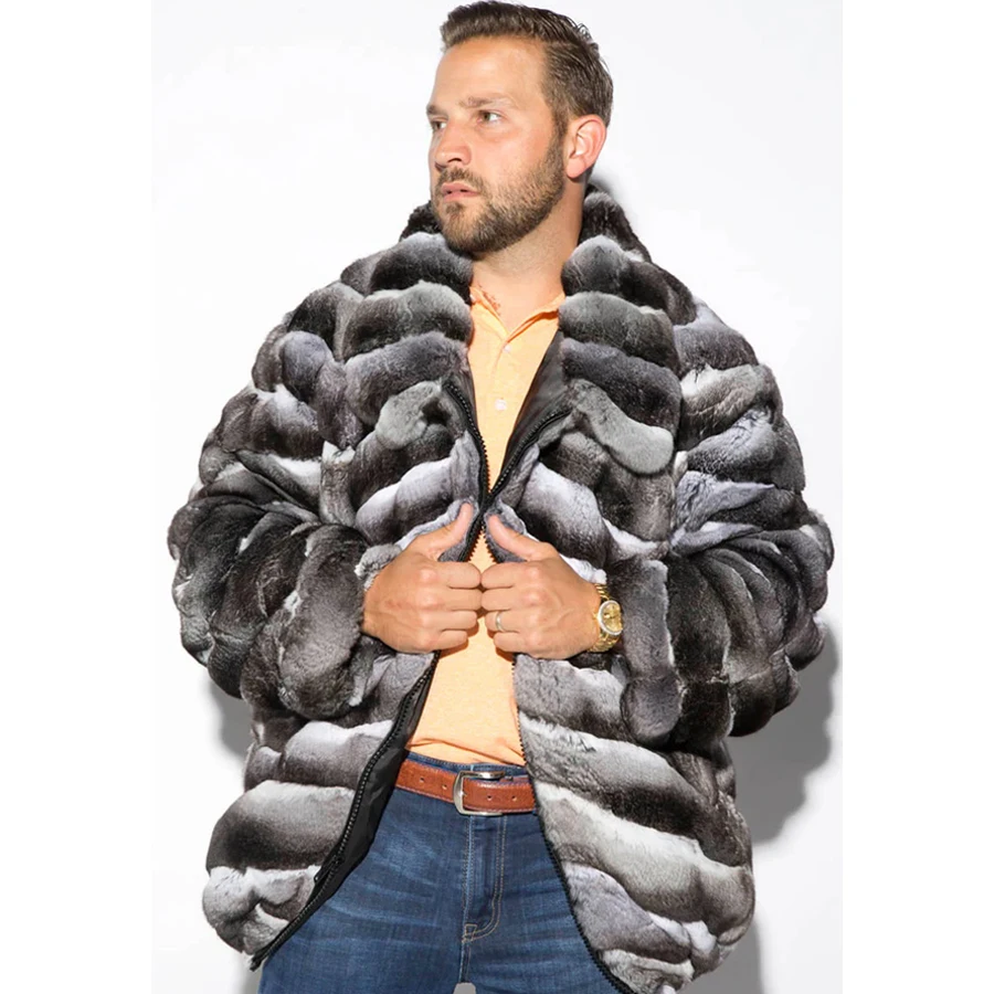 Mens Real Fur Coats Rex Rabbit Pelt Coats Winter Jacket Luxury Men's Bomber Jackets Fashion High Quait Full Skin