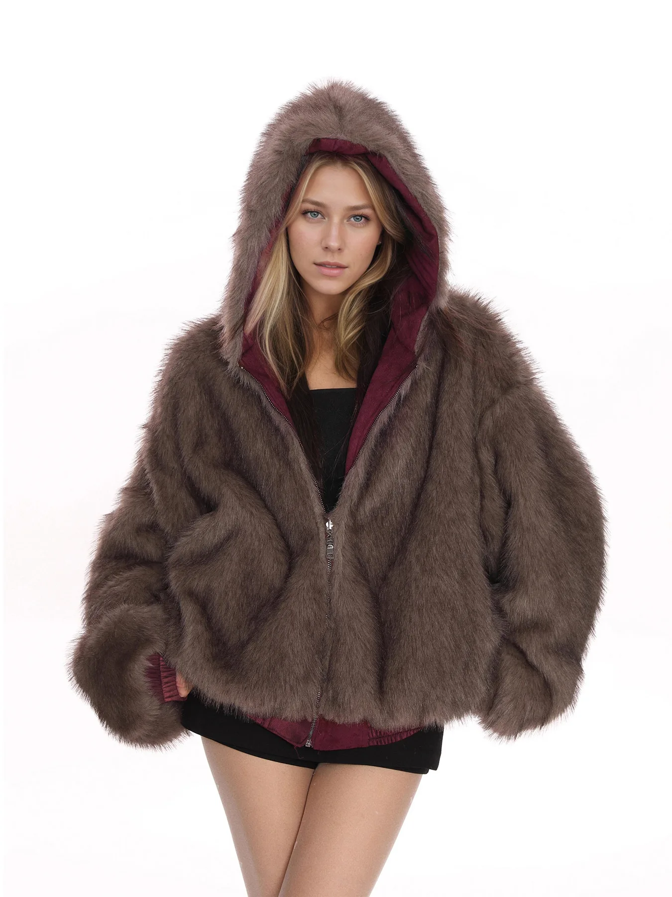 Women's Street Style Suede Double-Sided Hooded Jacket with Thick Velvet And Warm Cotton Lining Eco-Friendly Fur 2026 Winter Coat