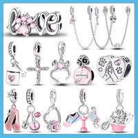 925 Sterling Silver Pink Series Charms Bow Tie Girl Cake Princess Beads Pendant Fit Original Bracelet DIY Jewelry Gift For Woman