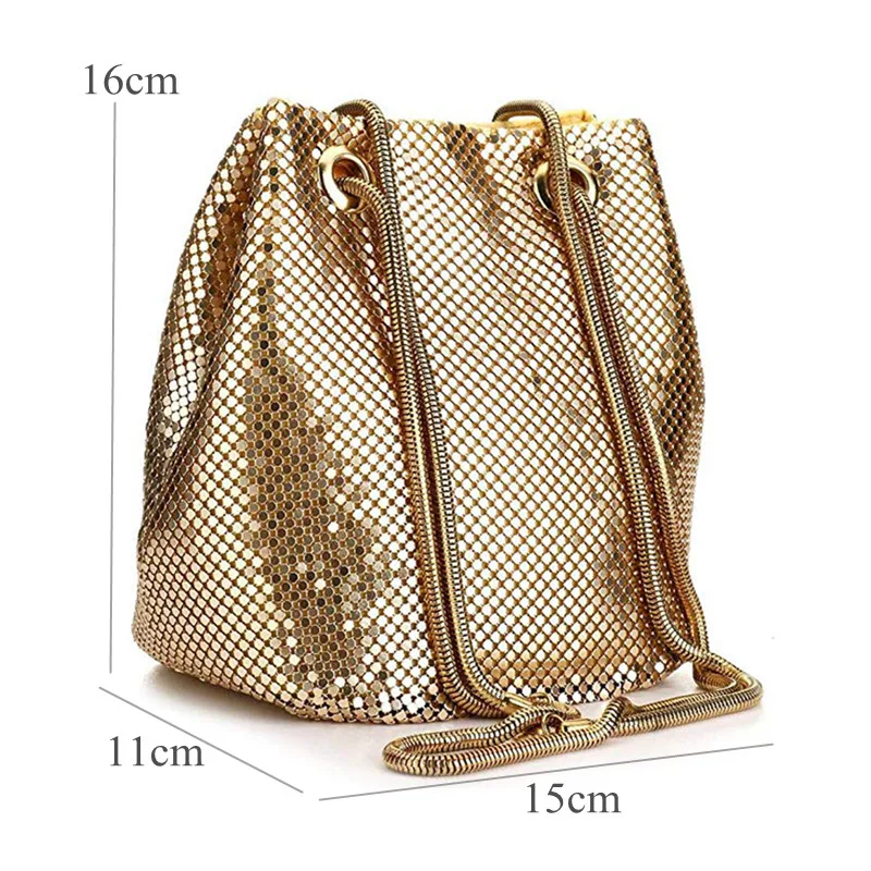 Luxury Sequin Women Drawstring Evening Bags Large Capacity Female Bucket Backpack Party Purse Chain Shoulder Crossbody Bag Pouch