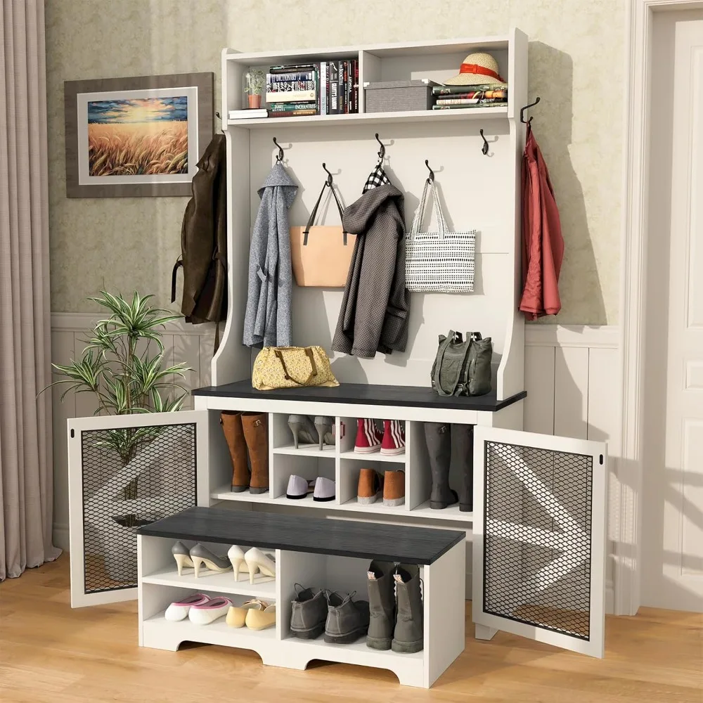 Hall Tree with Removable Bench and Shoe Storage, 77