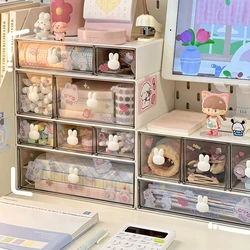 Kawaii Desk Organizer Drawer With Sticker Cute Plastic Clear Organizing Boxes Stationery Storage Box Container For  Home School