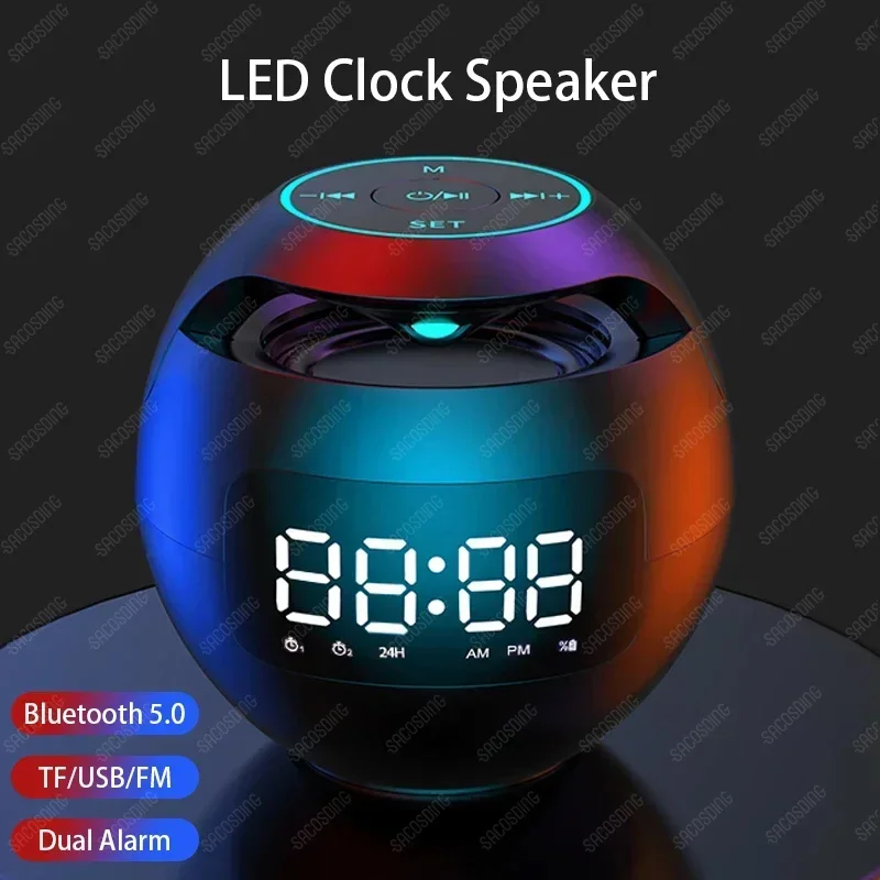 Mini Bluetooth Speaker Portable with LED Light FM Radio Alarm Clock Music Boombox 2200mAh Gift Caixa De Som Portatil Altavoces