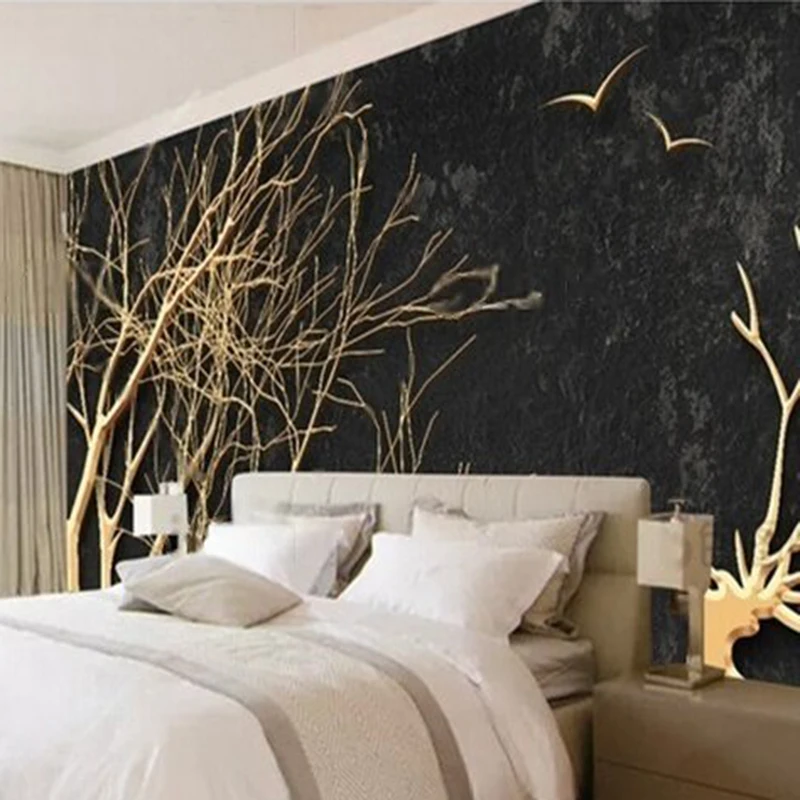 MU9102 Modern simple and elegant golden tree sika deer TV decorative background wall