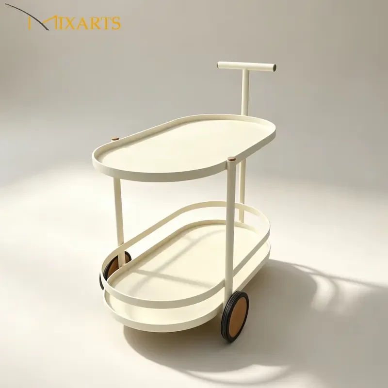 Weather Resistant Teak Wood Side Table with Wheels Mobile Outdoor Furniture Trolley for Garden Patio Cafe Resort Use Rolling