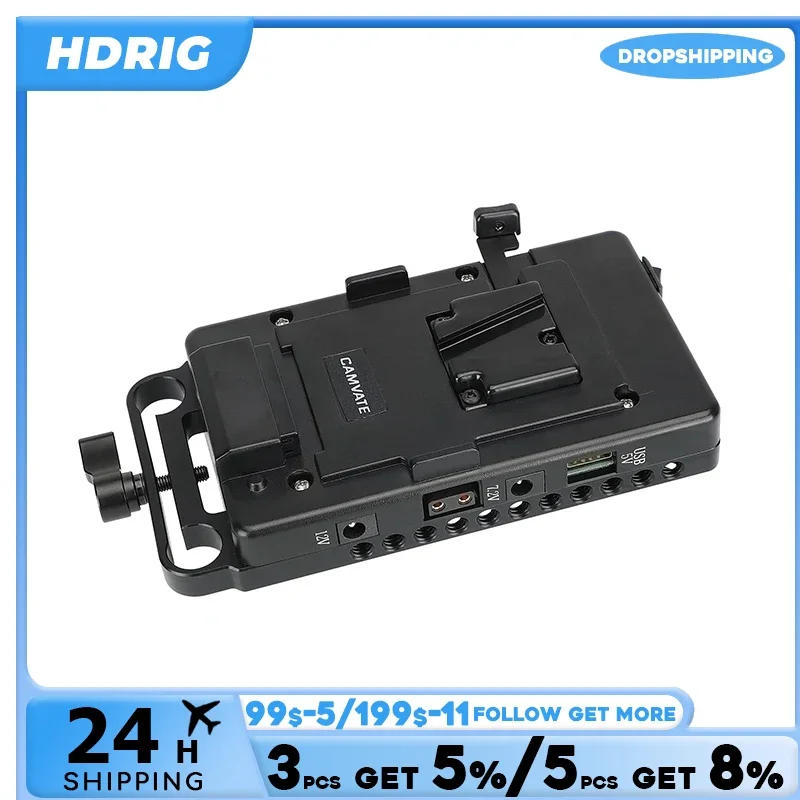 HDRIG Quick Release V Lock Power Splitter Battery Mount With Backboard Plate 15mm Rail Block Rod Clamp for DSLR Camera Accesso