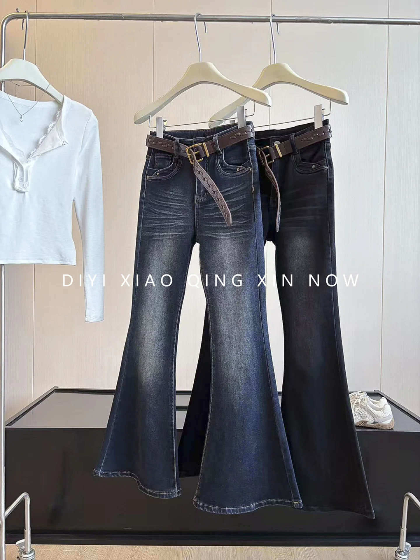 DIYI High Waist Slim Fit Bell Bottom Jeans Women's mid Stretch Denim Pants Retro American Style Fall 2026 New Model