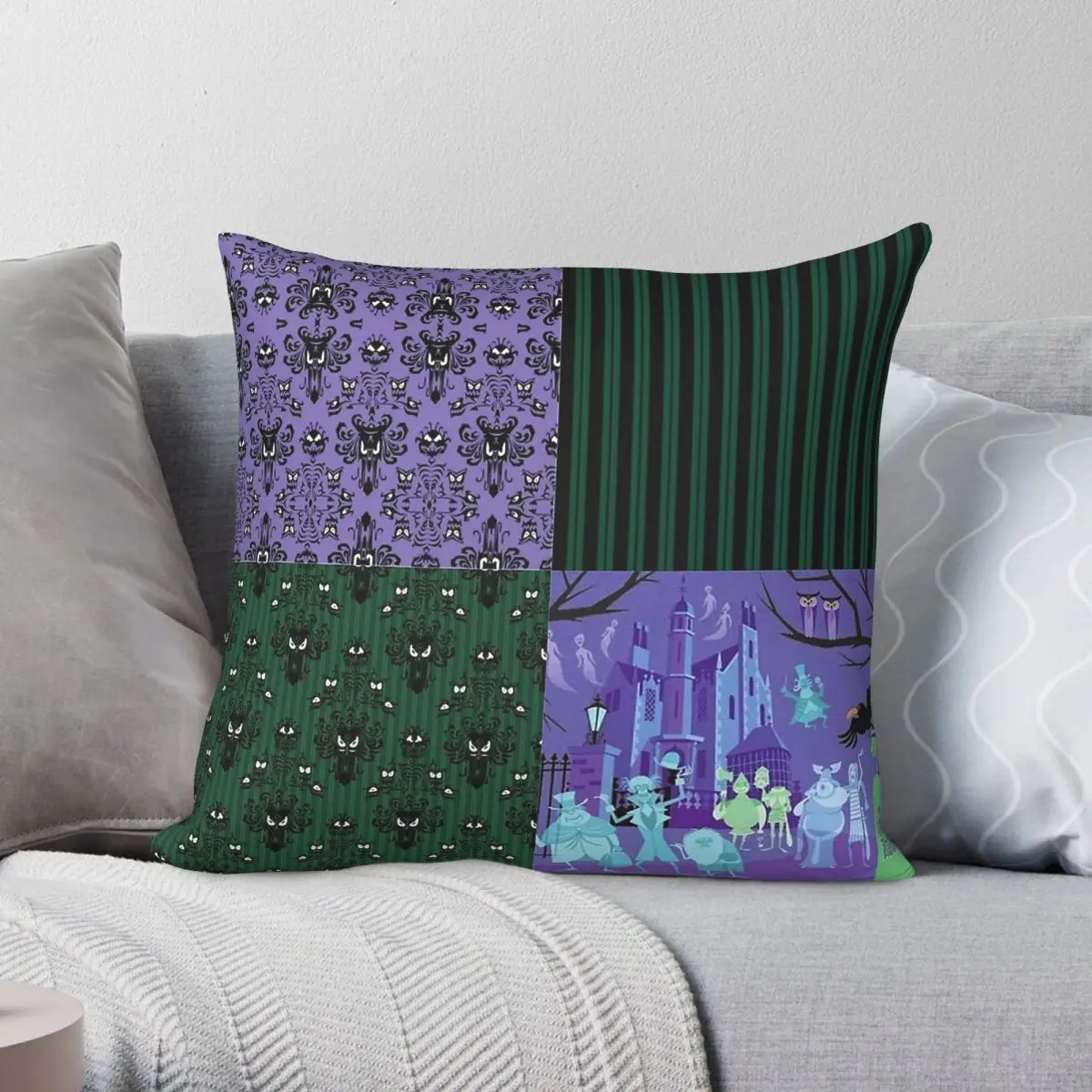 Haunted Mansion Square Pillowcase Polyester Linen Velvet Creative Zip Decor Throw Pillow Case Home Cushion Cover 45x45