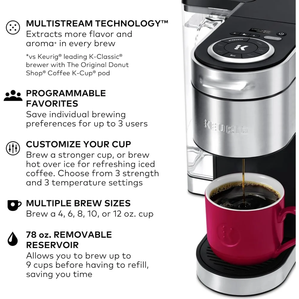 K-Supreme Plus Single Serve K-Cup Pod Coffee Maker, MultiStream Technology, Stainless Steel