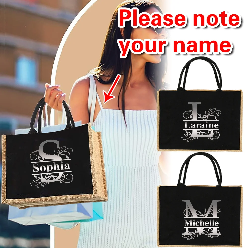 اسم مخصص شخصي صديق للبيئة للمتسوقين حقيبة أزياء عادية سعة كبيرة حقائب التنقل حقيبة يد بسيطة من القطن والكتان