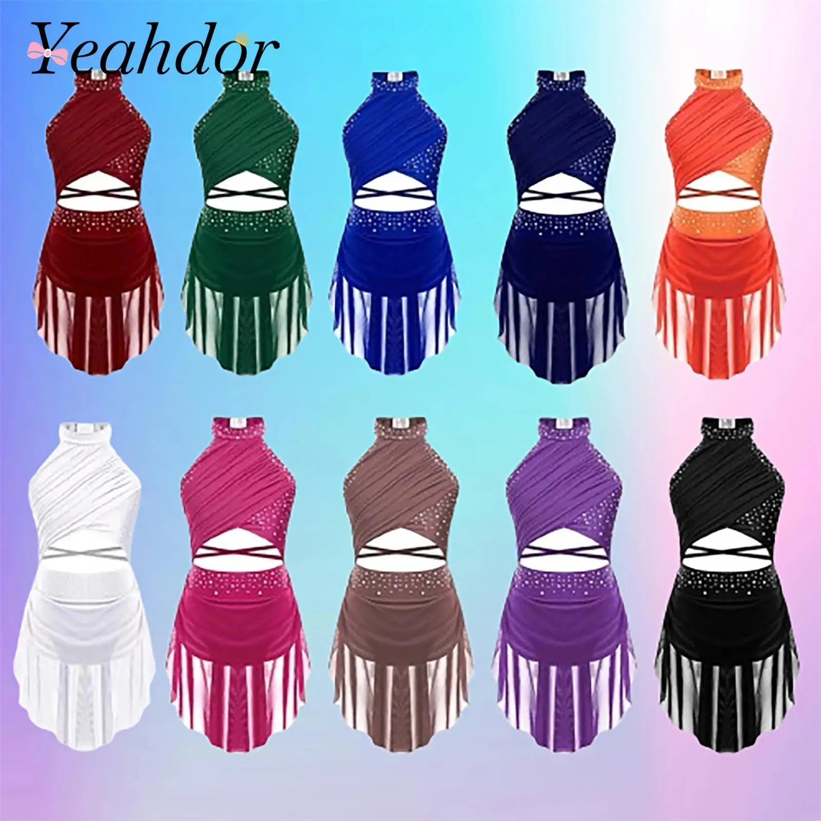 

Girls Ballet Dress Sheer Mesh Leotard Dress Tutu Skating Dress Kids Performance Dress for Children Modern Lyrical Dance Costume