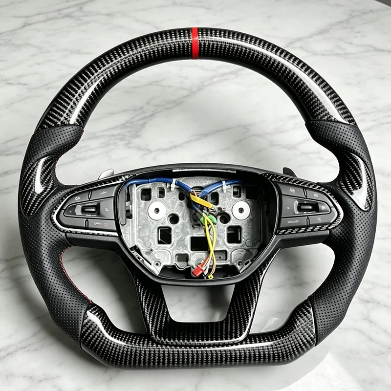 Real Carbon Fiber Perforated Leather Sport Steering Wheel Custom Racing Upgrade Steering Wheel For Geely Xingyue Tugella 20-22