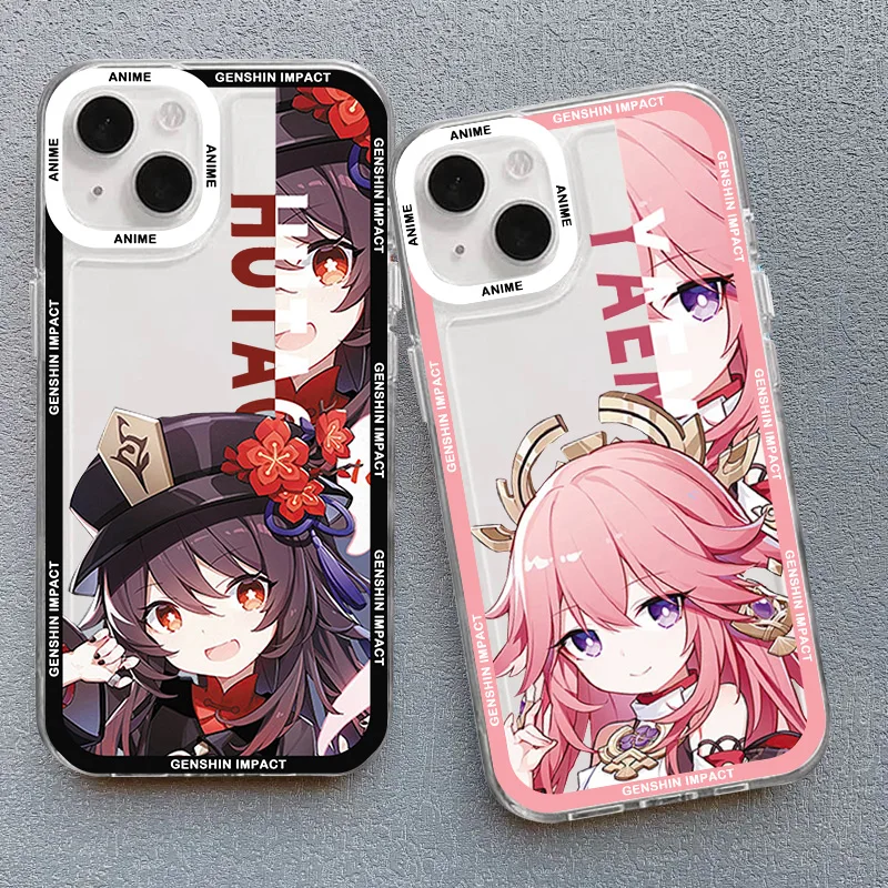 Cute Anime Genshin Impact Hutao Phone Case For iPhone 14 15 Pro MAX 11 13 12 XS X XR 7 Plus Shockproof Clear Soft Cover Fundas