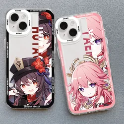 Cute Anime Genshin Impact Hutao Phone Case For iPhone 14 15 Pro MAX 11 13 12 XS X XR 7 Plus Shockproof Clear Soft Cover Fundas