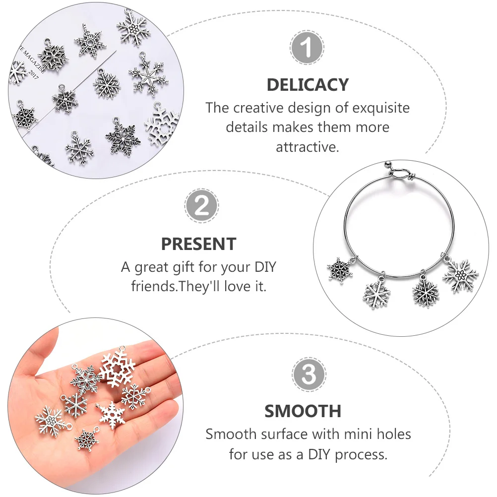 

70 Pcs Snowflake Bracelet Accessories Christmas DIY Pendant Charms for Jewelry Making Accessory