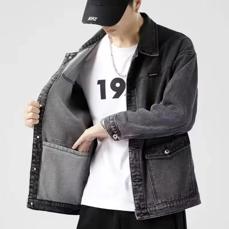 Men's Casual Denim Work Jacket Spring Autumn Flame Retardant Wear Resistant Dirty Proof Loose Fit Workwear Overall Youth Trend