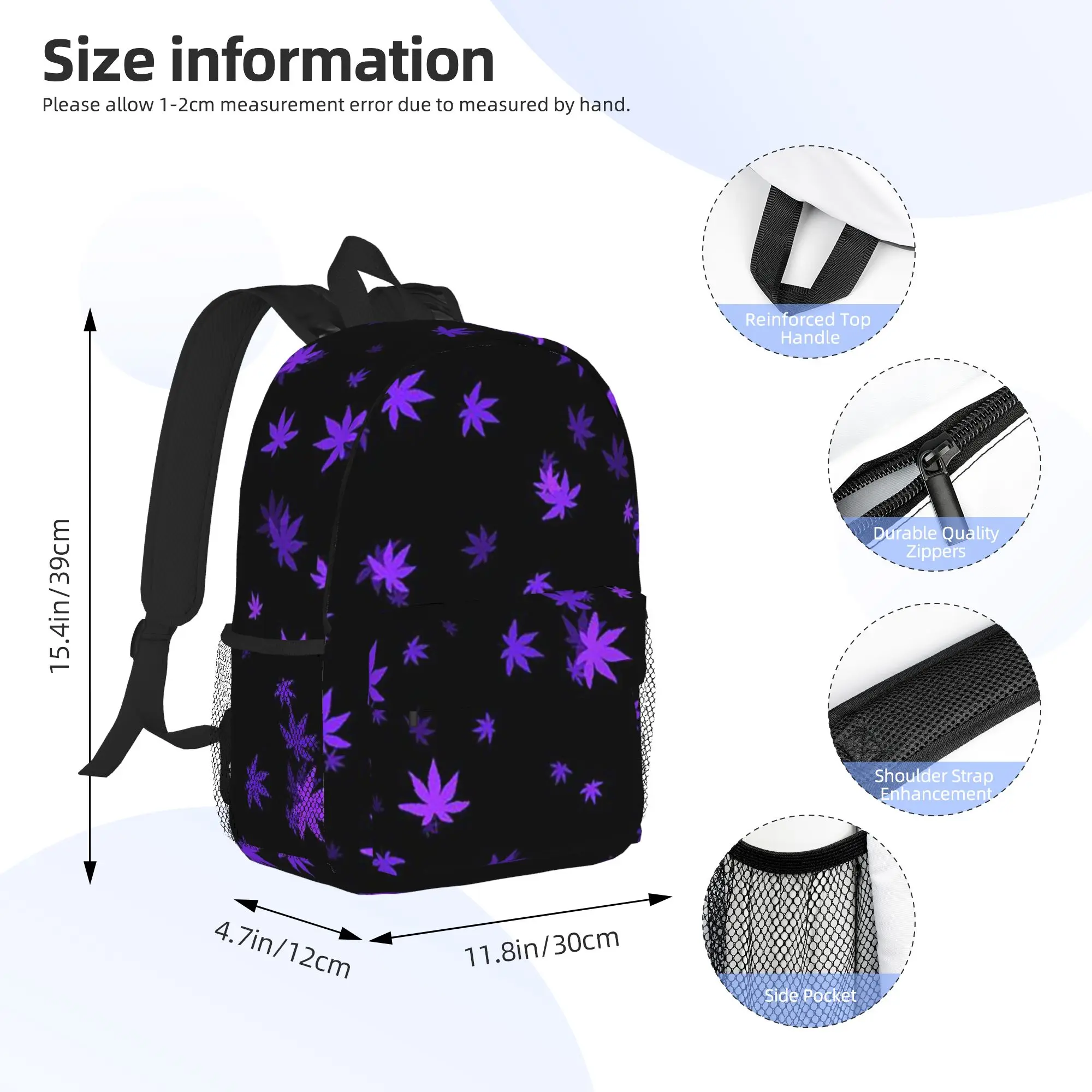 Hemp Leaf Pattern Backpack Hot Sale Daypack Large Capacity Boys Girls BookBag Shoulder Bags for Men Women School Bag