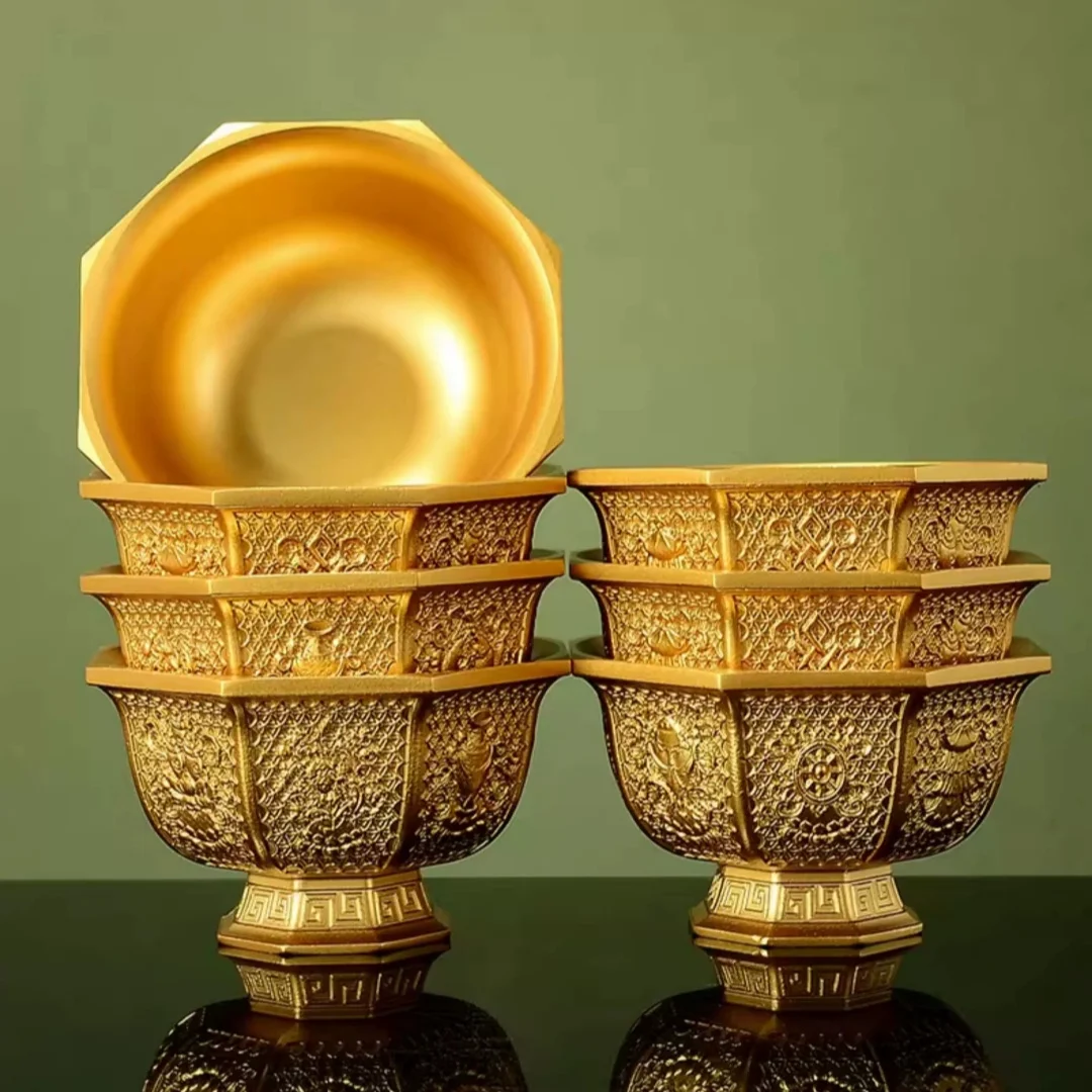 Home Eight Auspicious Offering Bowl Ornament Octagonal Water Cup Wealth God Guanyin Eight Seven Offering Cup