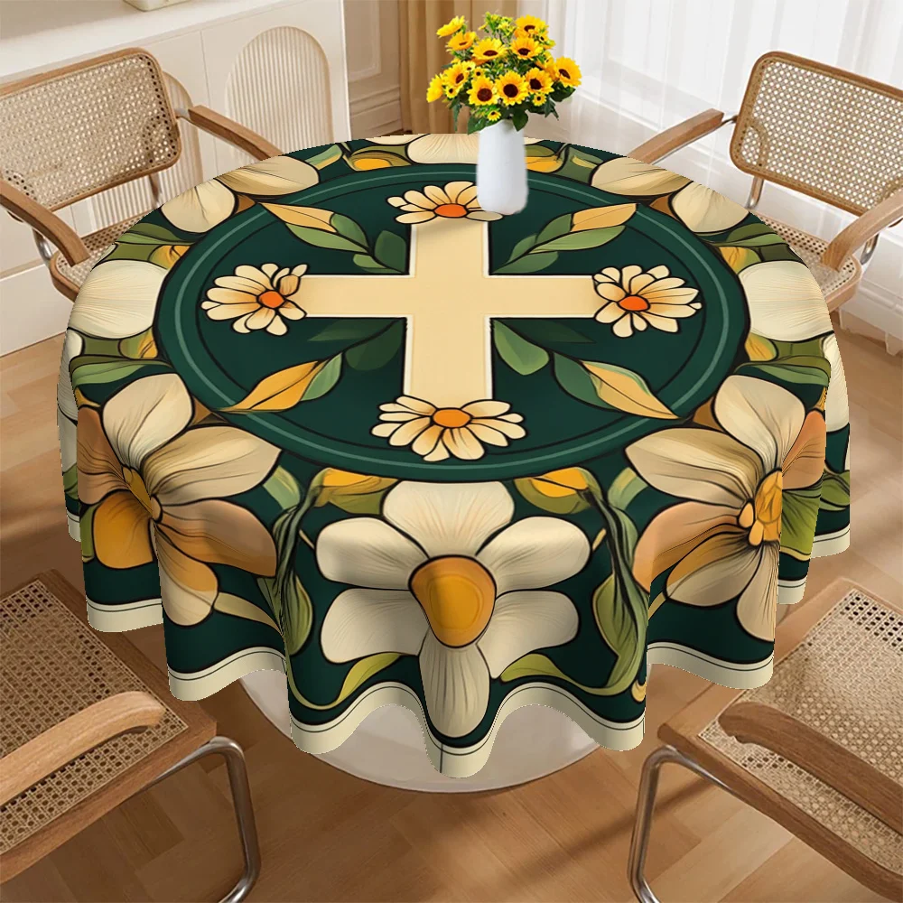 1 piece set, family kitchen dining room printed round tablecloth, dining accessories tableware tablecloth, office, coffee table