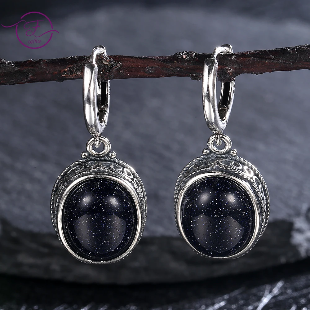 

Retro Oval Natural Moonstone Hoop Earrings Labradorite Silver Earring Wedding Birthday Gift for Women Jewelry Wholesale