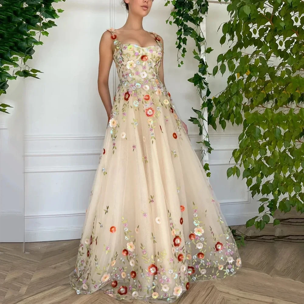 Lorrtta Wedding Party Three-dimensional Beaded Flower Fabric Ball Gown Line A Graduation Formal Dress Es Gala Dresses 2024 Prom