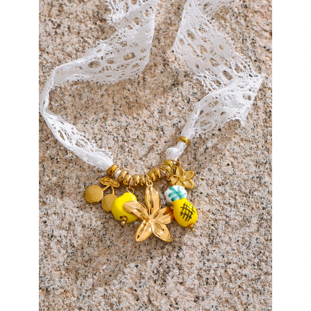 Yhpup 2PC Fashion White Lace Shoelaces Fruit Flower Pendant Shoe Decoration Sports Casual Sneakers Shoes Laces Make Shoes