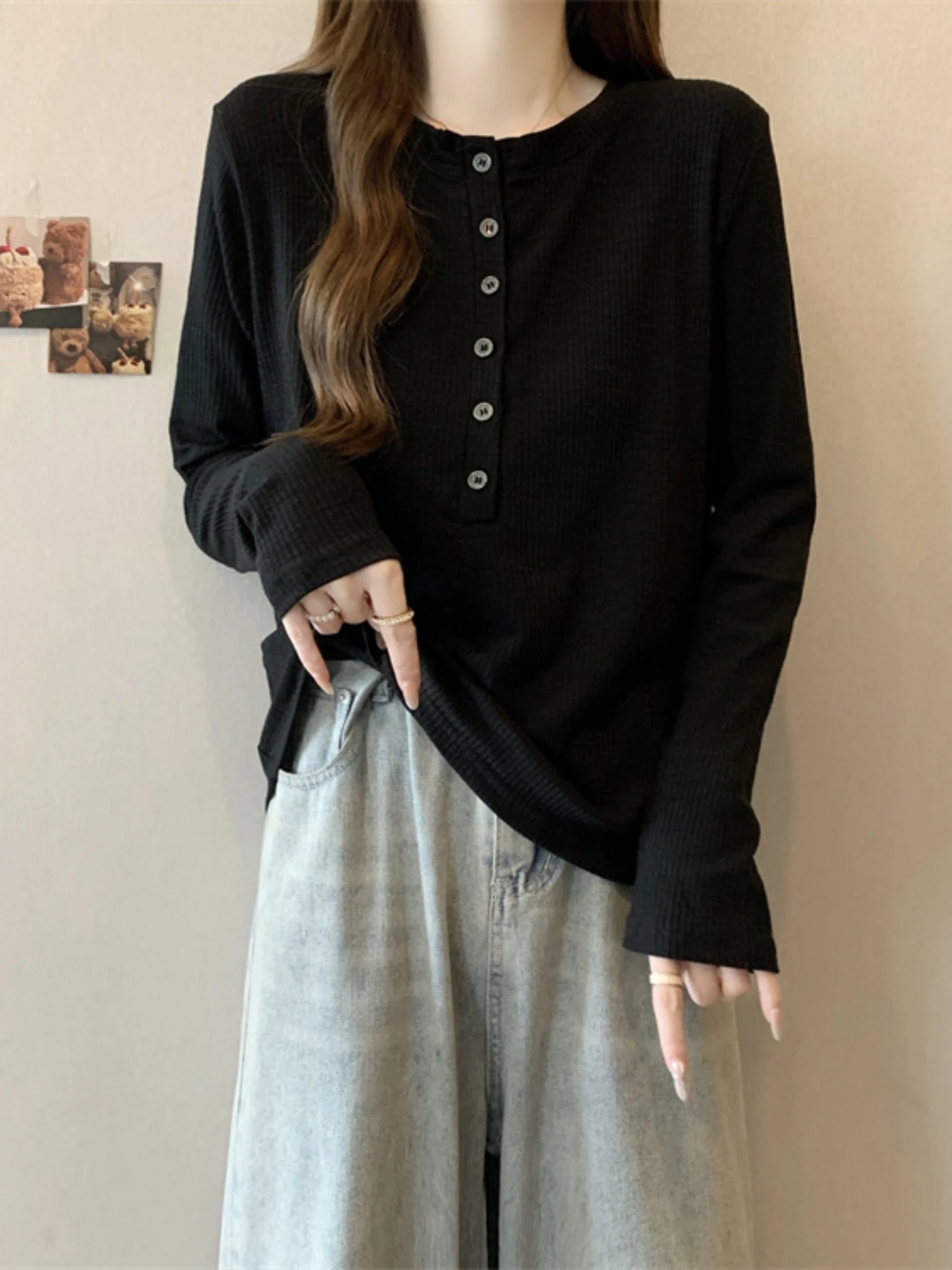 Slimming Long Sleeve T-Shirt Women's Early Autumn Base Shirt Cover Belly Simple Casual Top Large Size Comfortable Commute Style