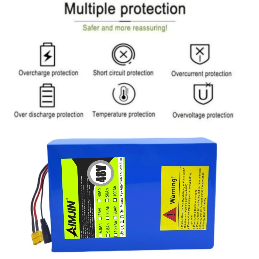 Lithium Battery Pack for Motorized Scooter, 48V 40Ah 13s8p, 40000 mAh, 2000W, Built-in 50A BMS