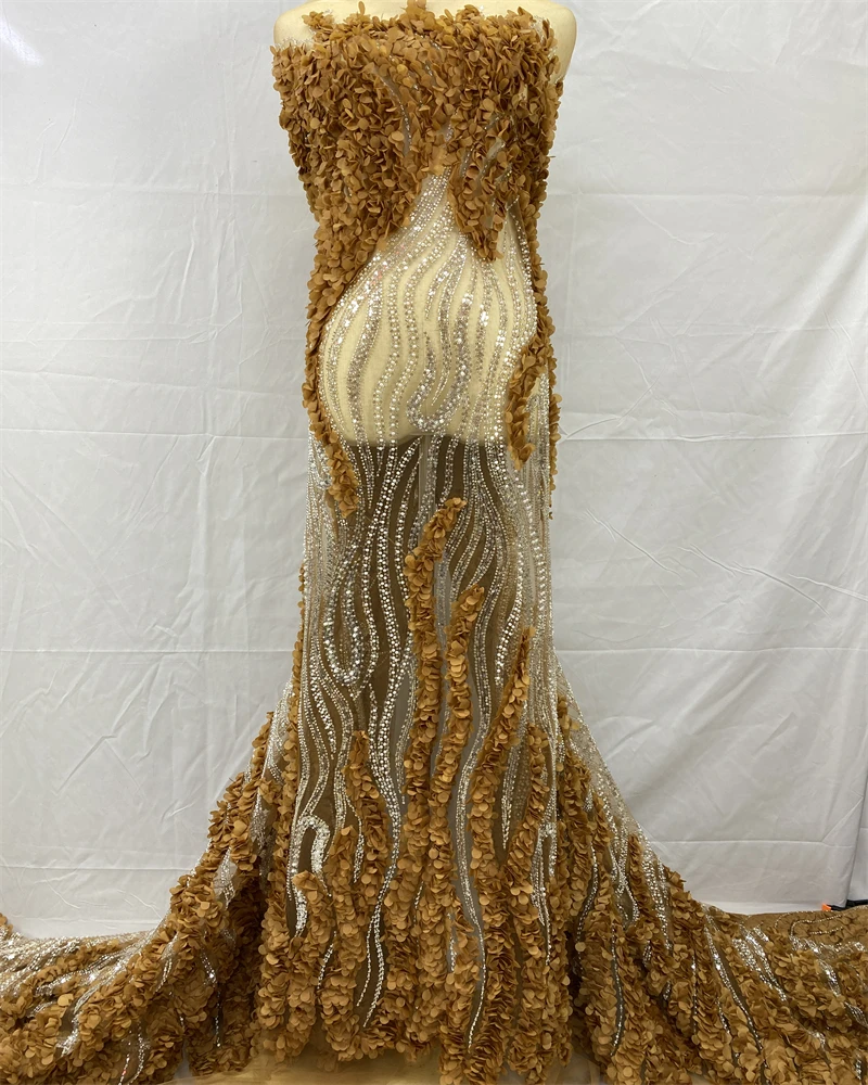 الذهب الأفريقي تول أقمشة الدانتيل الفرنسية صافي الترتر النسيج الخياطة والتطريز مع الخرز الدانتيل تول شبكة نيجيريا فستان 5 ياردة