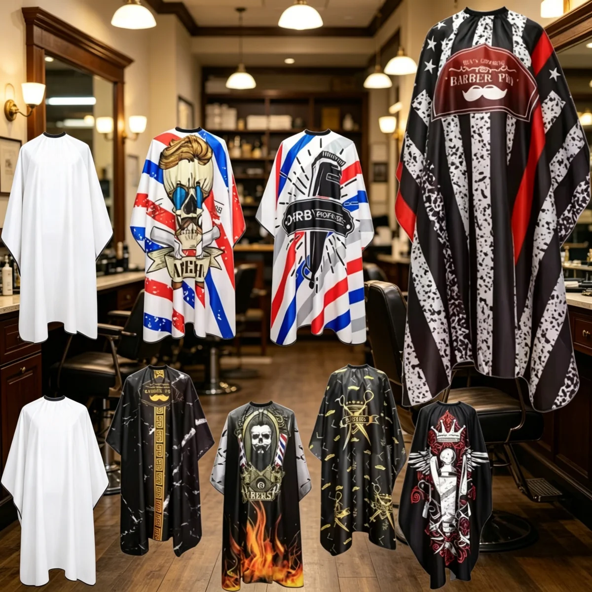 Multi-Style Classic Barber Apron, Anti-Static Hair Cutting Cape, Professional Salon Hairdressing Gown Tools