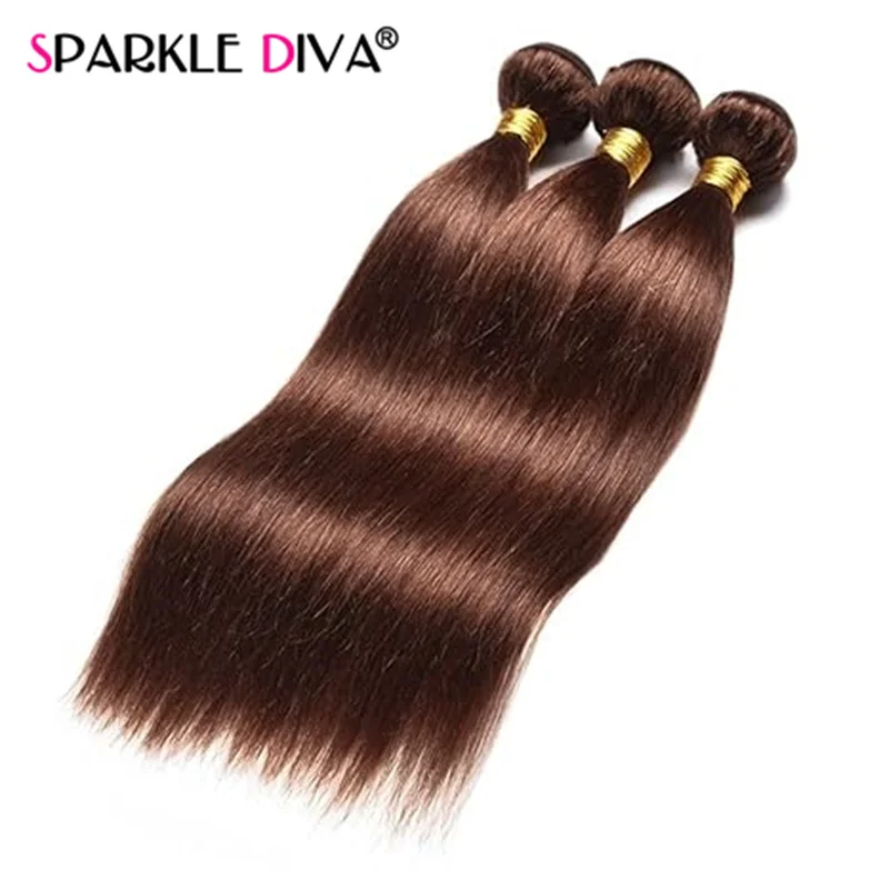 Coklat gelap tulang coklat lurus ekstensi rambut manusia rambut asli 1 3 bundel 100% Brasil #4 berwarna 8-40 inci bundel