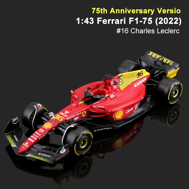 In Stock Bburgao F1 1:43 Ferrari F1-75(2022) 75th Anniversary Edition Alloy Miniature Diecast Model Charles Leclerc Toy Car Gift