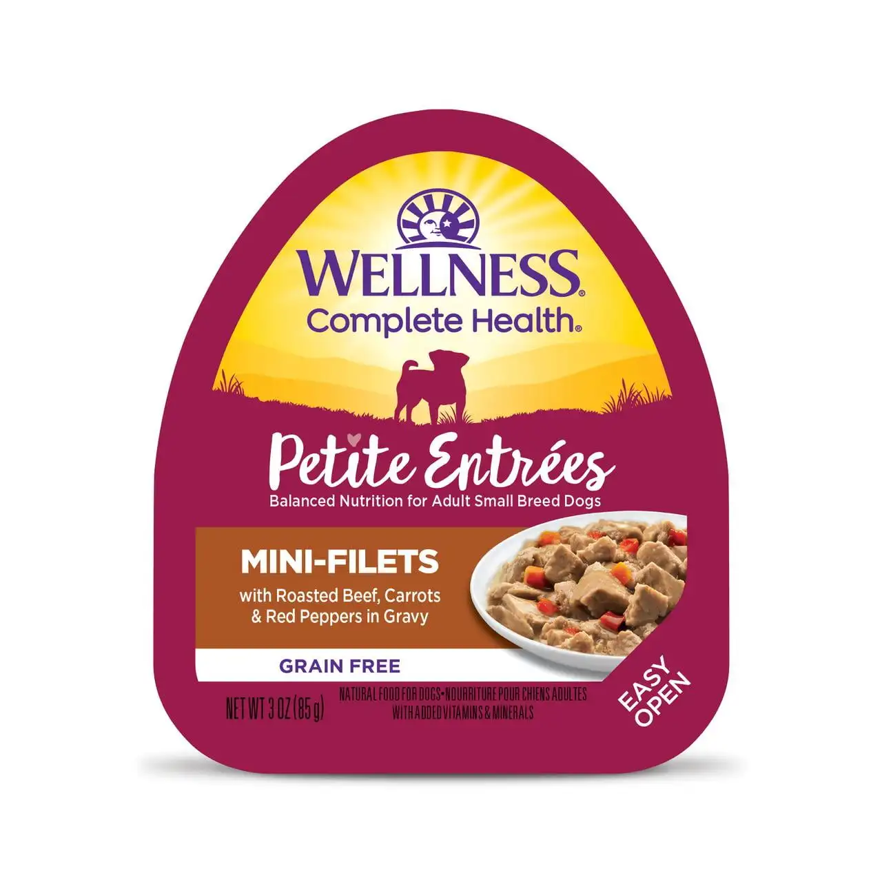

Wellness Petite Entrées Mini Fillets Grain Free Natural Wet Корм для собак мелкогоды, жареная говядина, морковь и красный перец, 3 унции